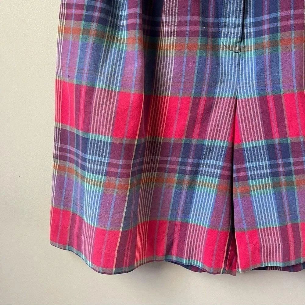 Vintage Talbots Shorts Women's Small Plaid Red Blue Preppy Coastal Cotton Pleats - Picture 12 of 12